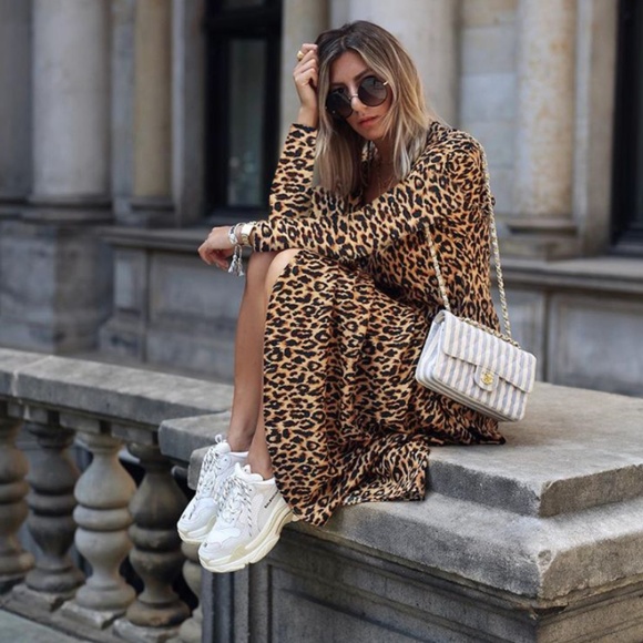 Leopard Print V Neck Ruffle Maxi Long Sleeve Dress !LAST ONE! - Picture 4 of 8